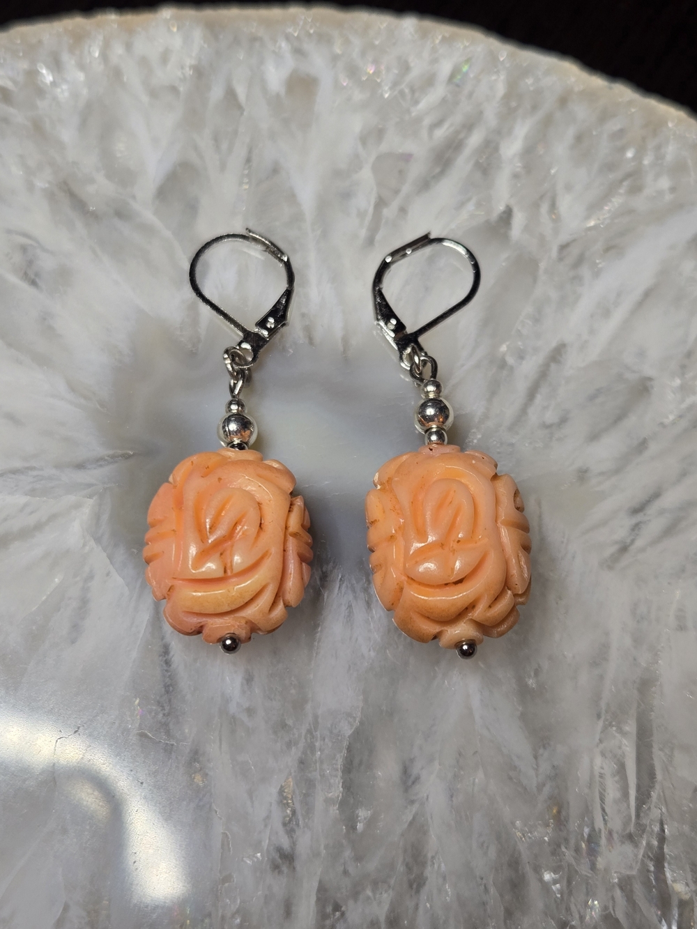 Carved Coral Drop Earrings